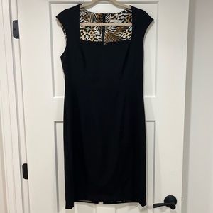 Boston Proper Sz 10 Little Black Pencil Dress Square Neckline Cap Sleeve Elegant